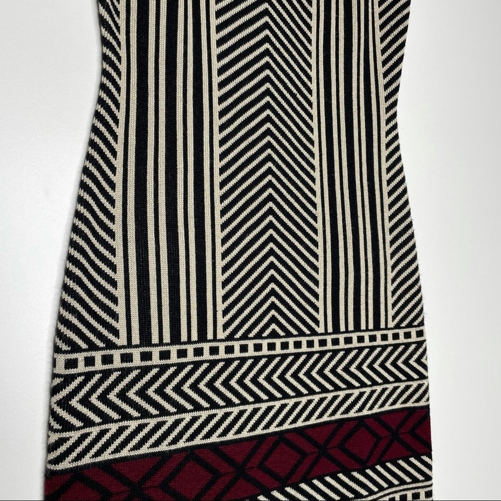 Potters Pot Sleeveless Geometric Knit Mini Sweater Dress Black Cream Burgundy S - Picture 6 of 11